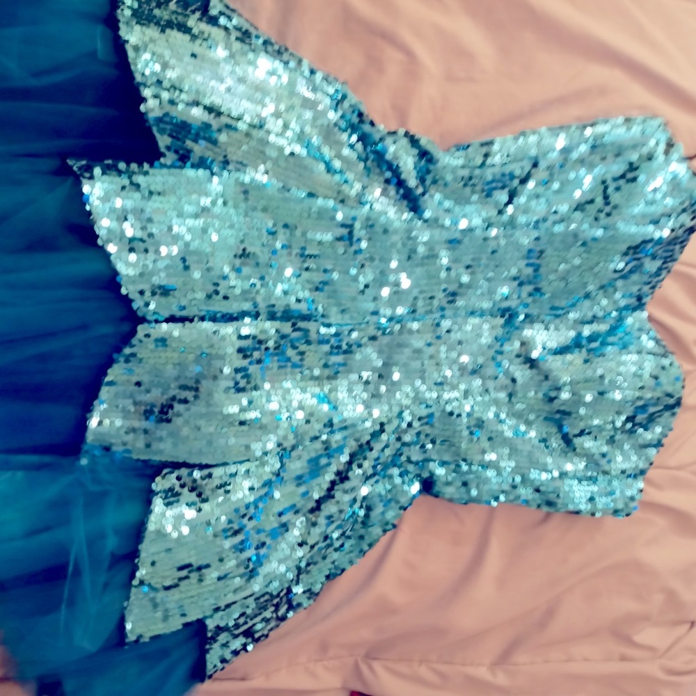 Blue sequin strapless Masquerade homecomming dress